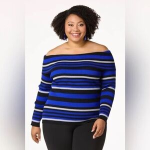 Cato | PLUS SIZE STRIPE OFF SHOULDER SWEATER ELECTRIC STORM